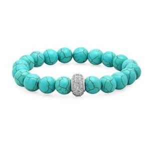 Turquoise & 18k White Gold-Plated Beaded Stretch Bracelet